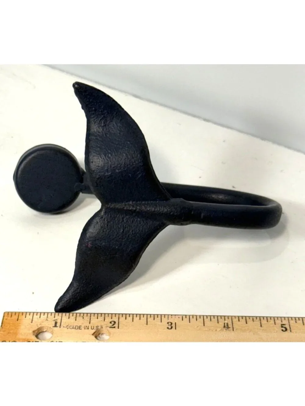 Nautical Black Whale Tail Wall Hook Metal Rustic Coastal Beach